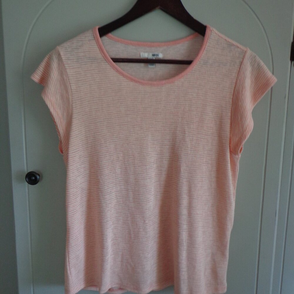 NWOT Amuse Society Short Cap Sleeve Tee S/P Stripes Peack/White Scoop Neck